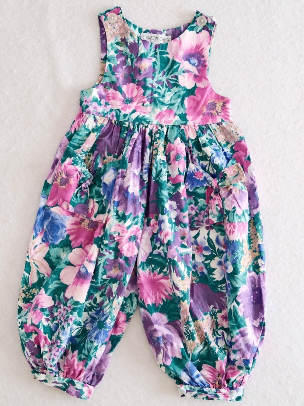 Vintage Christin Chase Bold Floral Cropped Bubble Romper, size 4T